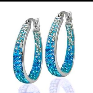 New Stunning Crystal 18k Hoop Earrings + 2.00 CT Studs Crystals From Swarovski -